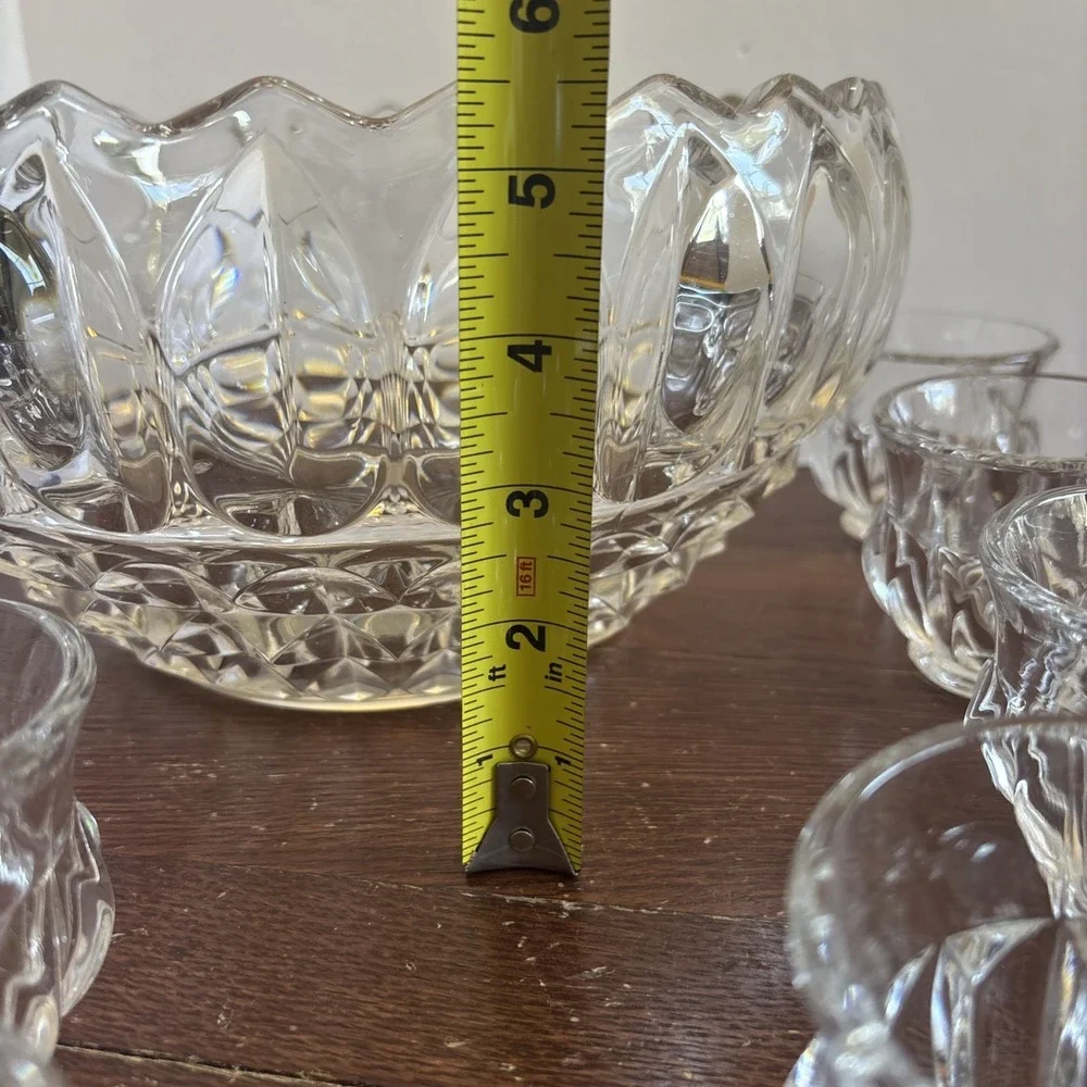 Vintage Set Punch Bowl With 12 Cups Indiana Glass‎ Lotus Blossom Heavy Cut